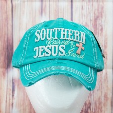 Mujers Southern Raised Jesus Saved Distressed One Size Baseball Cap Hat NWT   eb-48287828